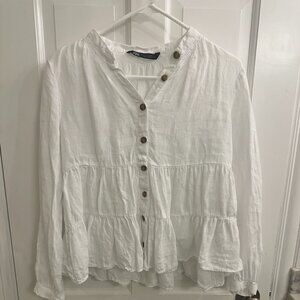 Zara Womens Tiered Linen Blouse XS